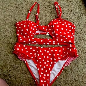 CUPSHE Women's Polka Dot Cutout Ruffles Back Hook Closure Bikini